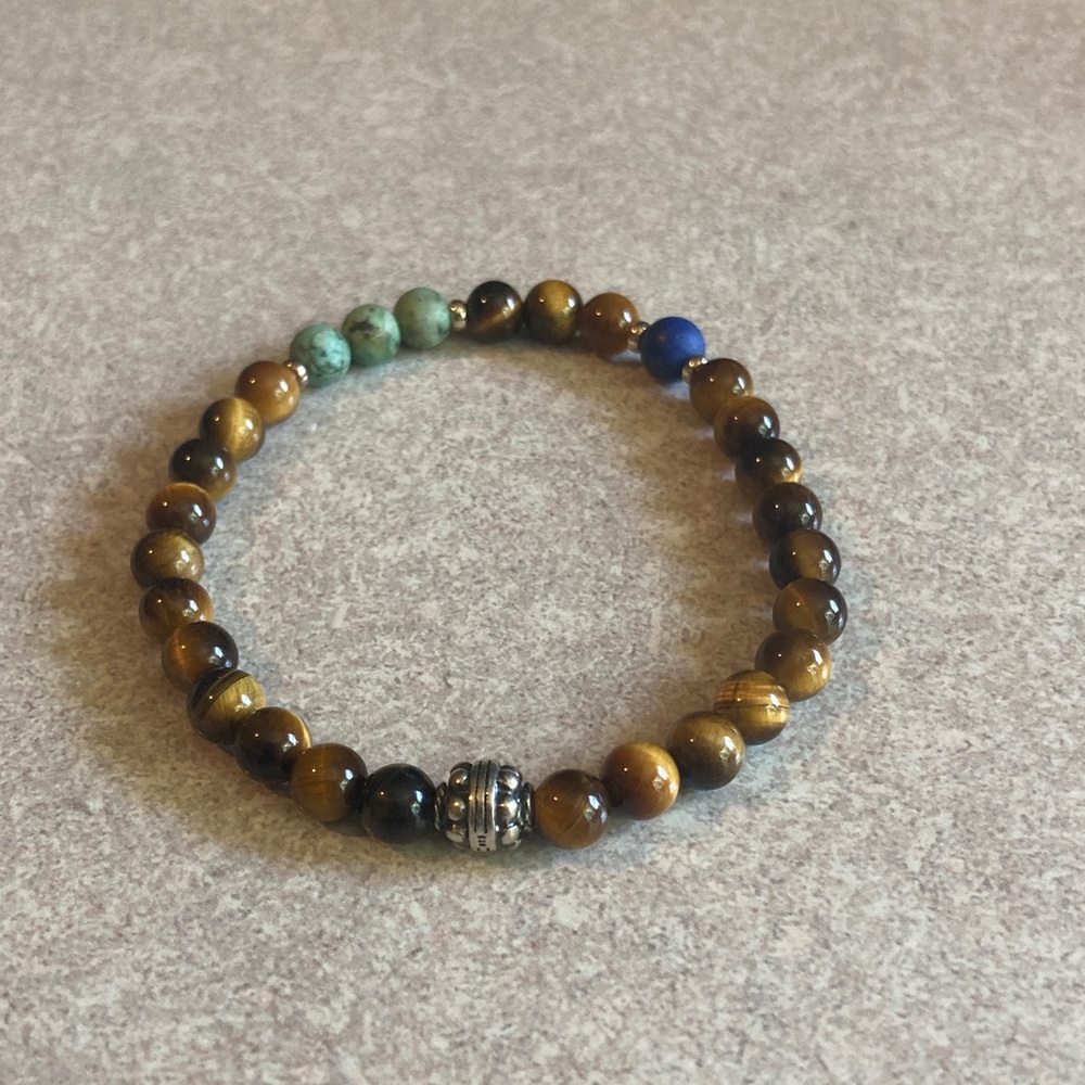 Hide Away Tiger Eye Beaded Bracelet with Silver Accent